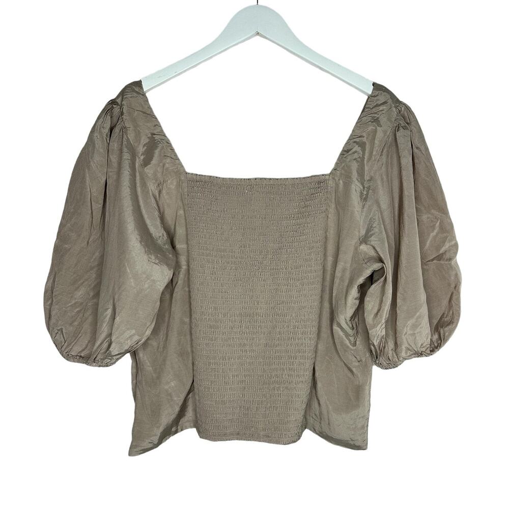 NWT Abercrombie & Fitch Tan Ruched Back Puff Sleeve Crop Top Blouse Size XL - Picture 6 of 9